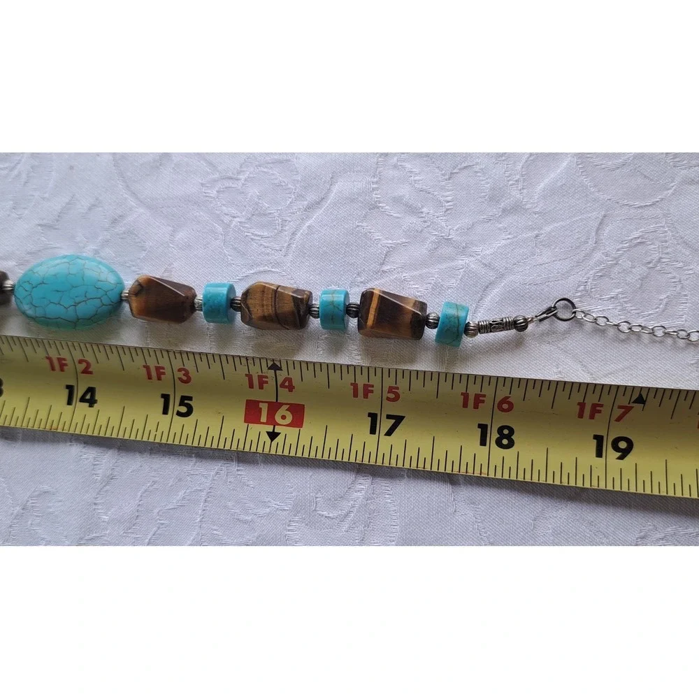 Fashion Jewelry Set Necklace Earrings Tiger Eye Turquoise Howlite Adjustable